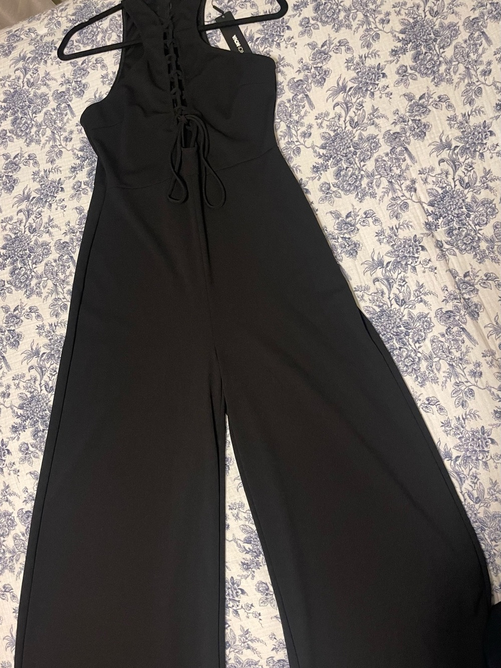 Fashion Nova Black Lace-Up Wide Leg Jumpsuit